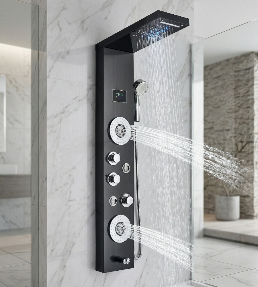 Colonne Douche Hydromassante LED 4 Jets Massage Tête Pluie Affichage Digital