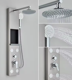Colonne Douche Hydromassante Jets Massage Tête Pluie 20cm Douchette Rangement