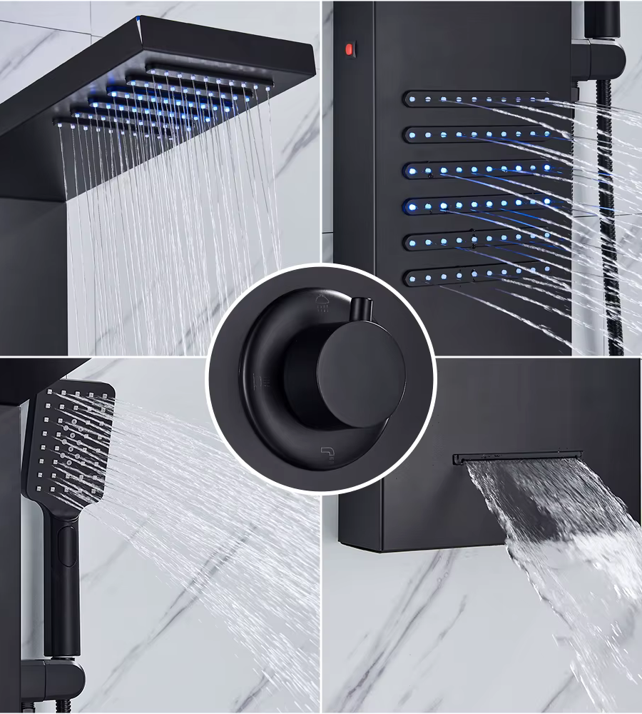 Colonne Douche Hydromassante LED Pluie Cascade Jets