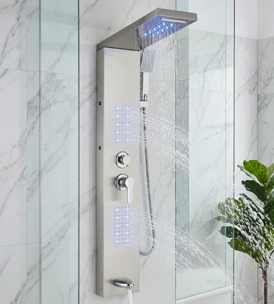 Colonne Douche Hydromassante LED Pluie Cascade Jets