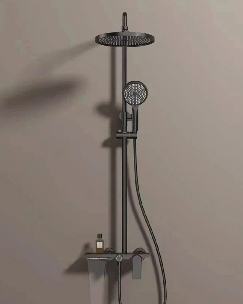 Colonne de Douche Mitigeur 3 Voies Tête Pluie Ronde Douchette Bec Cascade