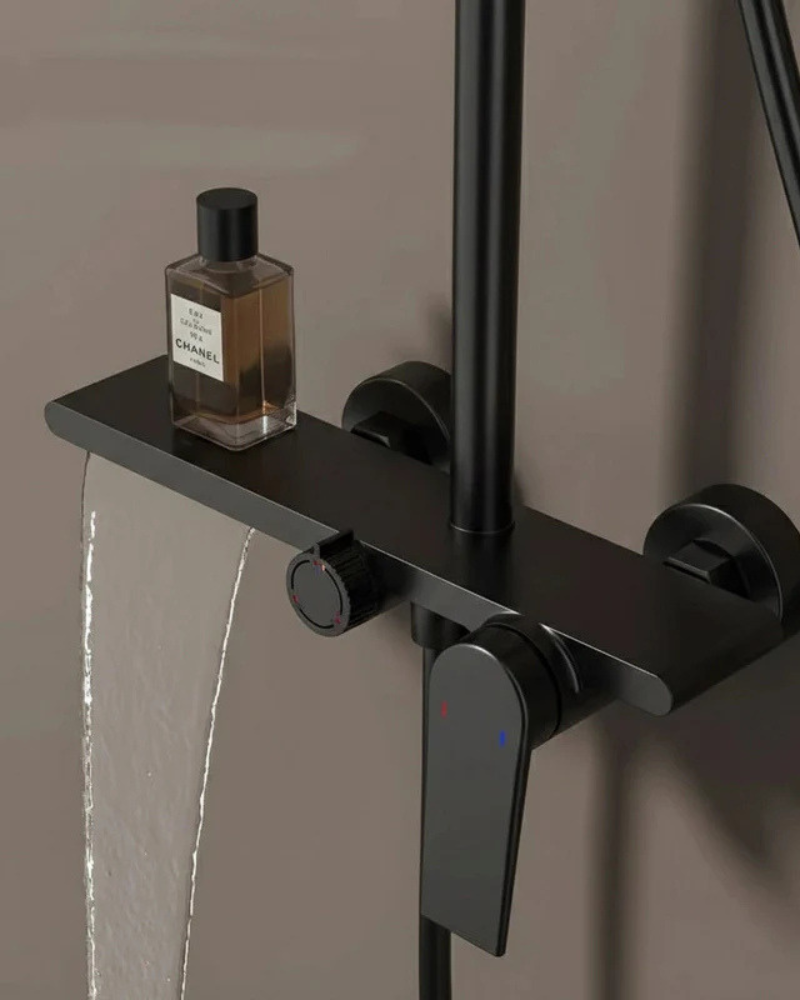 Colonne de Douche Mitigeur 3 Voies Tête Pluie Ronde Douchette Bec Cascade