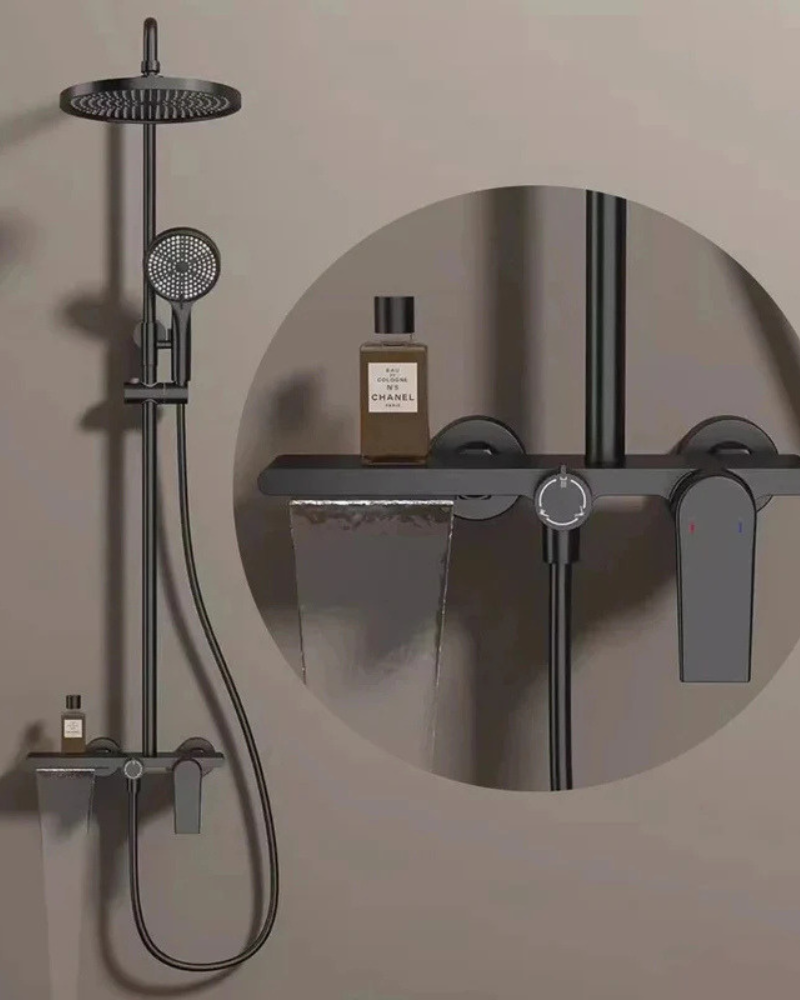 Colonne de Douche Mitigeur 3 Voies Tête Pluie Ronde Douchette Bec Cascade