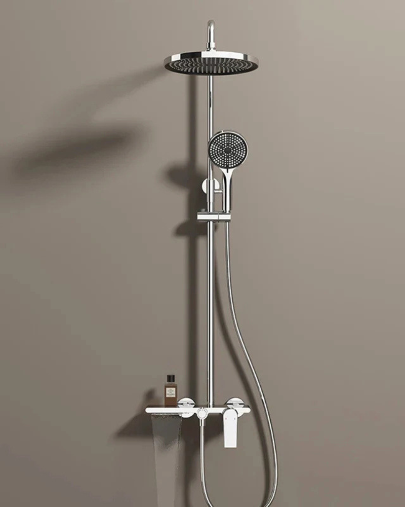Colonne de Douche Mitigeur 3 Voies Tête Pluie Ronde Douchette Bec Cascade
