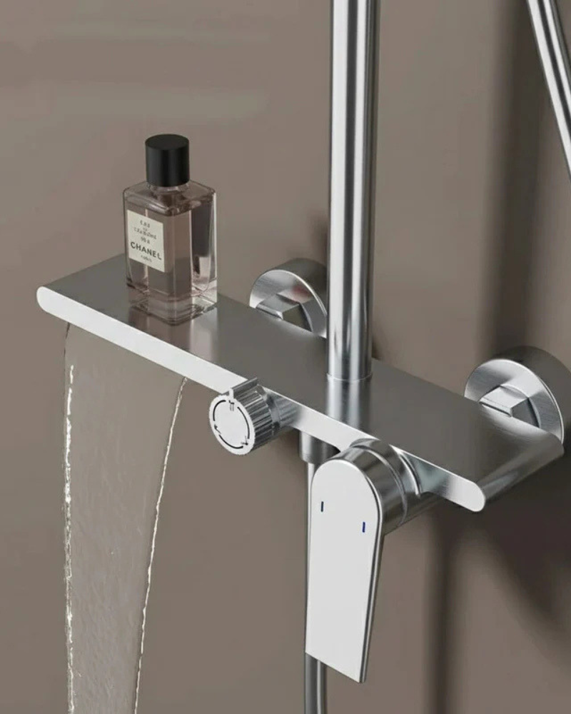 Colonne de Douche Mitigeur 3 Voies Tête Pluie Ronde Douchette Bec Cascade