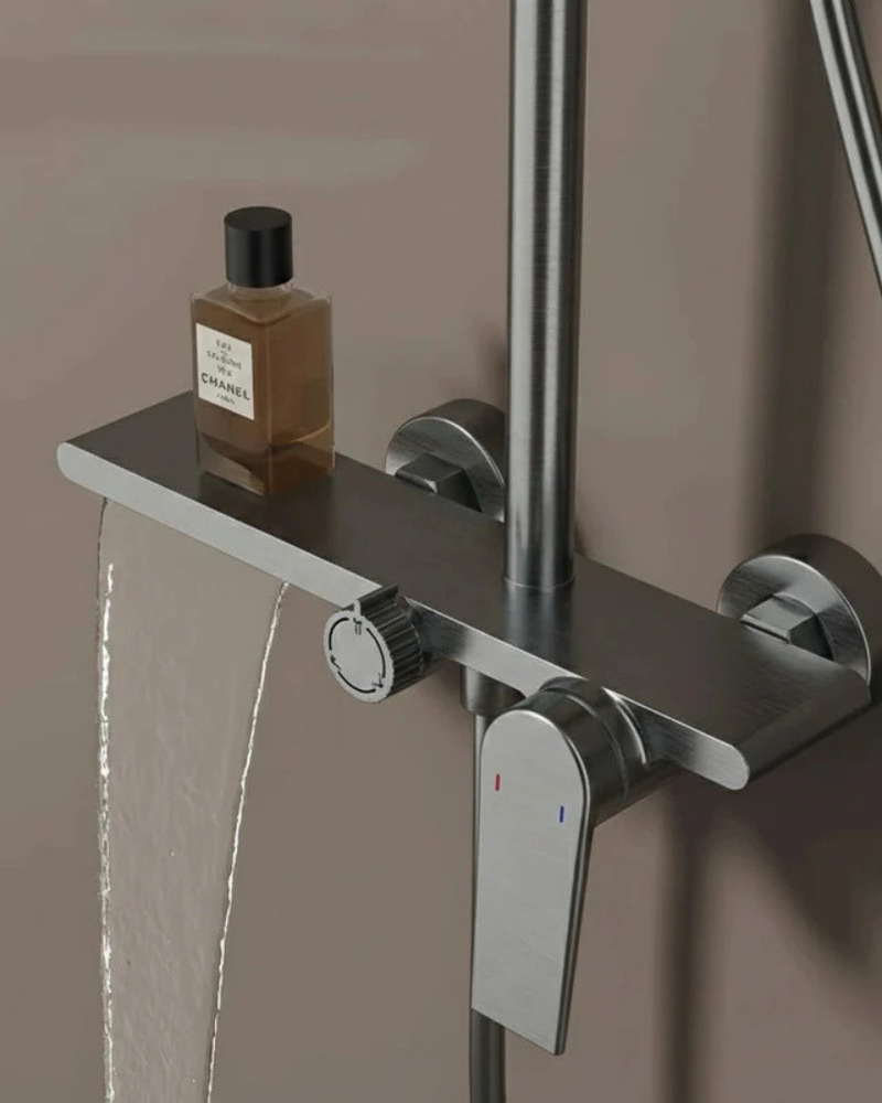 Colonne de Douche Mitigeur 3 Voies Tête Pluie Ronde Douchette Bec Cascade