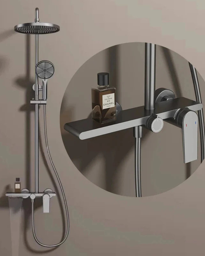 Colonne de Douche Mitigeur 3 Voies Tête Pluie Ronde Douchette Bec Cascade