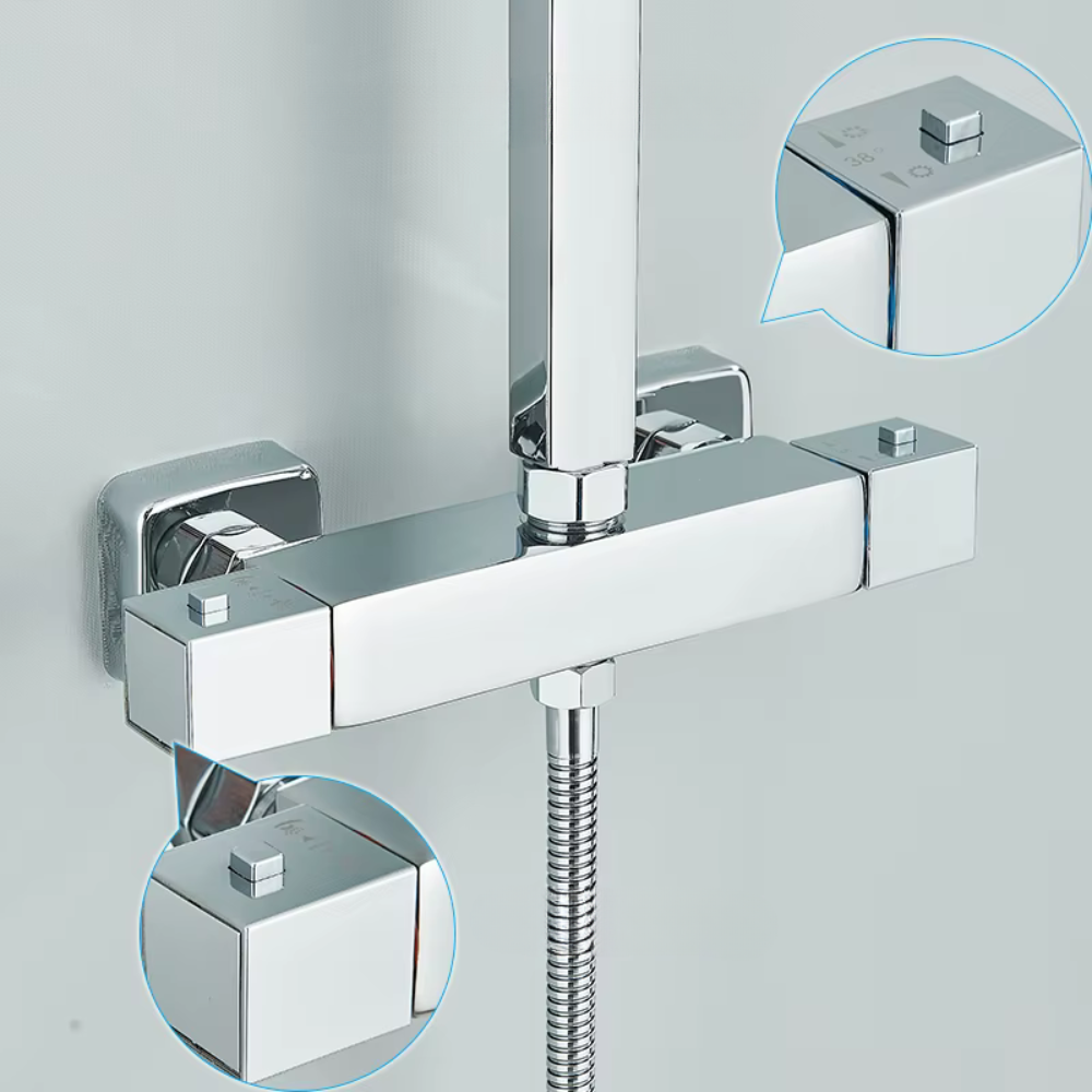 Colonne Douche Thermostatique Acier Inoxydable 304 Chrome Carré