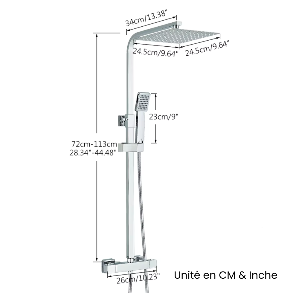 Colonne Douche Thermostatique Acier Inoxydable 304 Chrome Carré