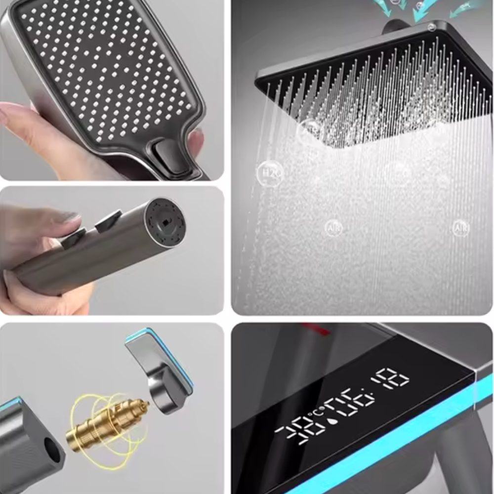 Colonne de Douche Thermostatique LED Rectangulaire 4 Modes