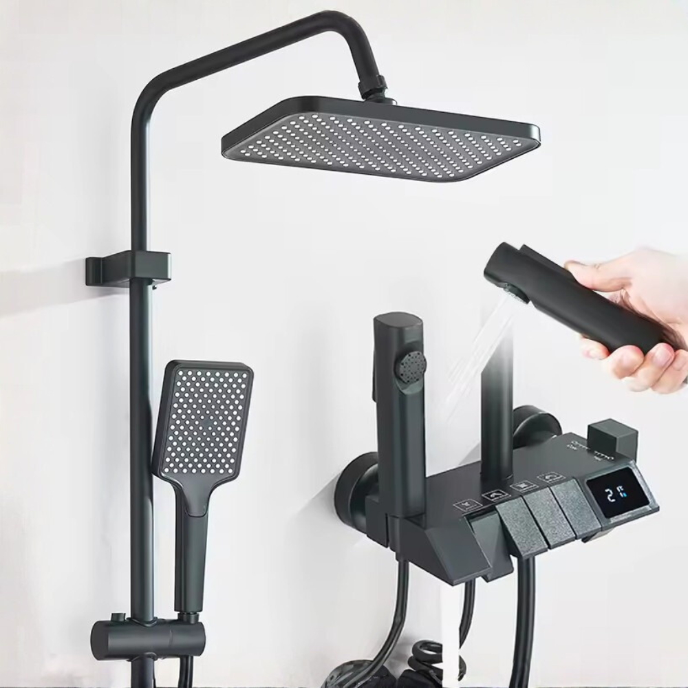 Colonne de Douche LED Affichage Température Tête Carrée 30cm 4 Modes Réglable