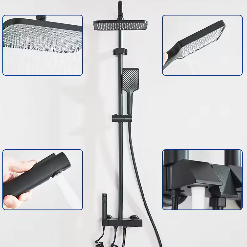 Colonne de Douche LED Affichage Température Tête Carrée 30cm 4 Modes Réglable