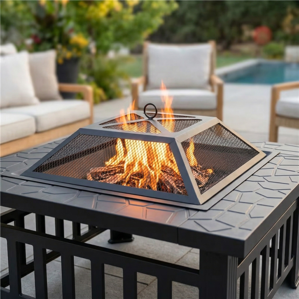 Brasero Extérieur 3 en 1 - Kit Complet Barbecue, Foyer & Bac - 81x81x32cm