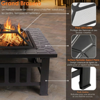 Brasero Extérieur 3 en 1 - Kit Complet Barbecue, Foyer & Bac - 81x81x32cm