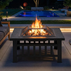 Brasero Extérieur 3 en 1 - Kit Complet Barbecue, Foyer & Bac - 81x81x32cm