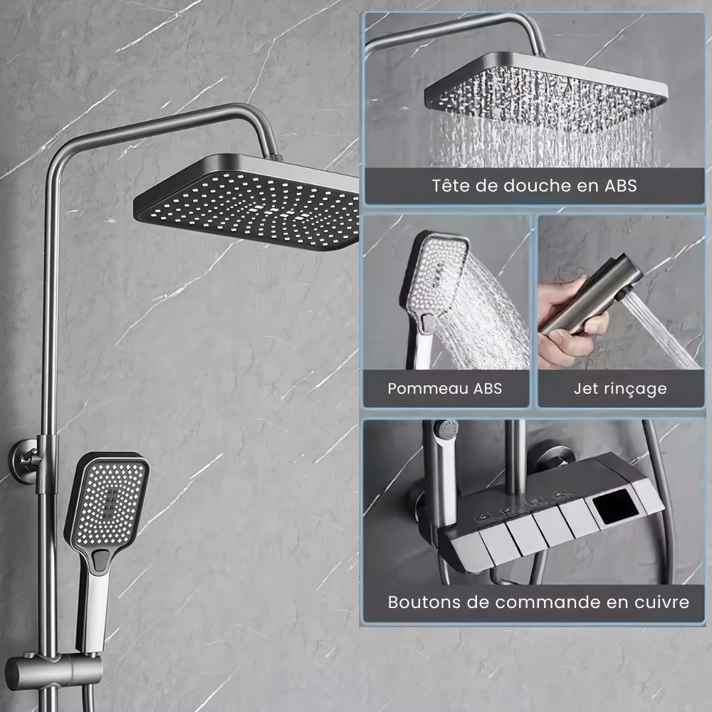 Colonne de Douche LED Affichage Température Tête Carrée 30cm 4 Modes Réglable