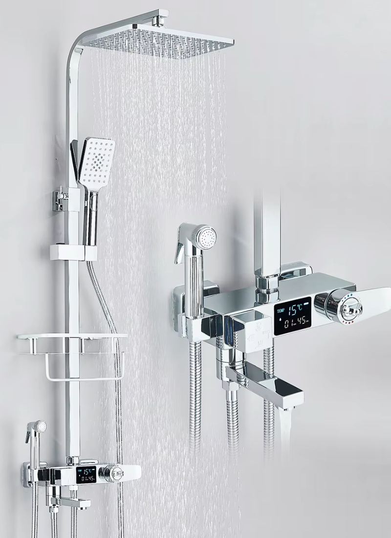 Colonne de Douche Thermostatique Affichage Digital Pluie 29x19cm