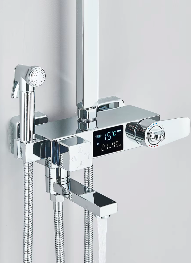 Colonne de Douche Thermostatique Affichage Digital Pluie 29x19cm