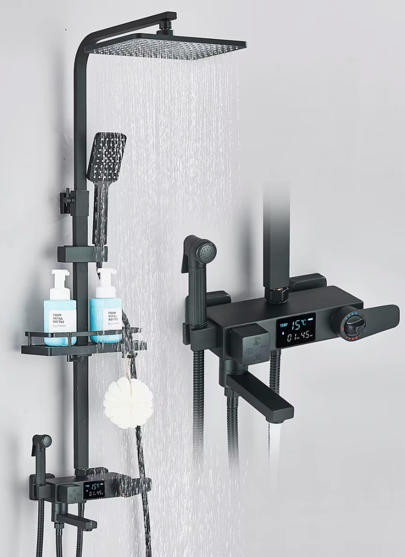 Colonne de Douche Thermostatique Affichage Digital Pluie 29x19cm