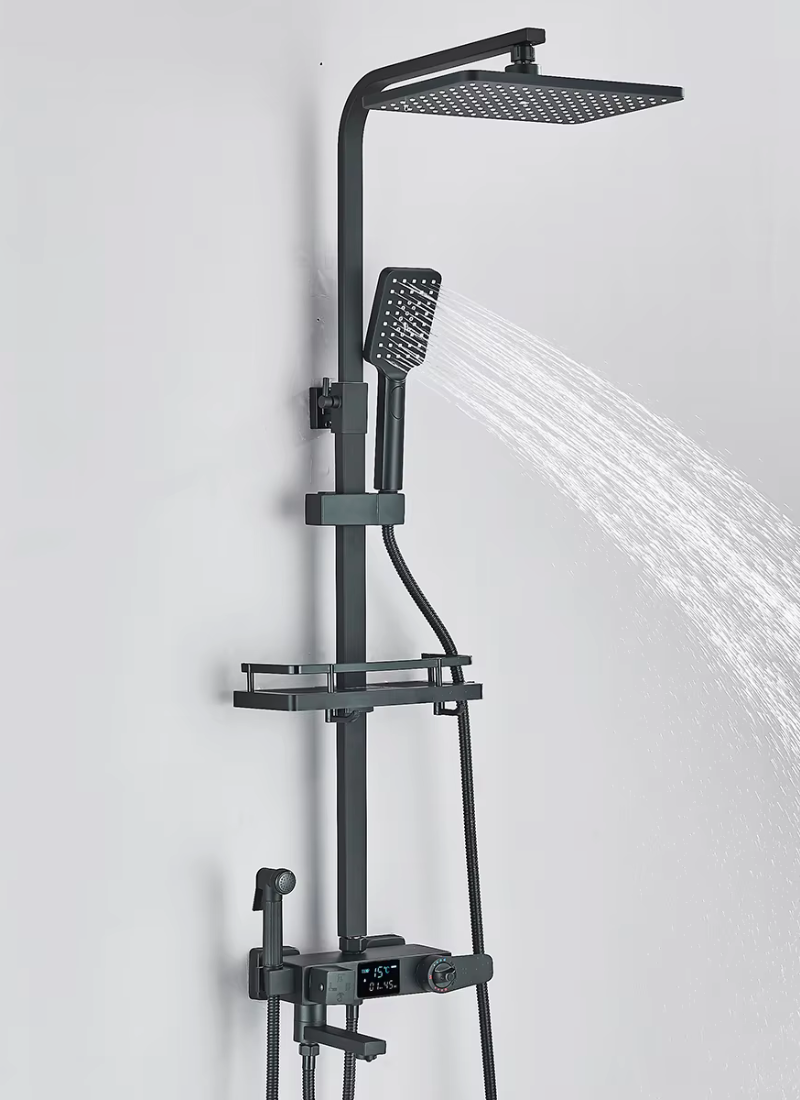 Colonne de Douche Thermostatique Affichage Digital Pluie 29x19cm