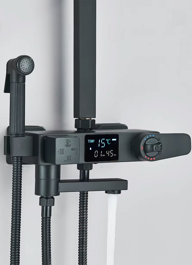 Colonne de Douche Thermostatique Affichage Digital Pluie 29x19cm