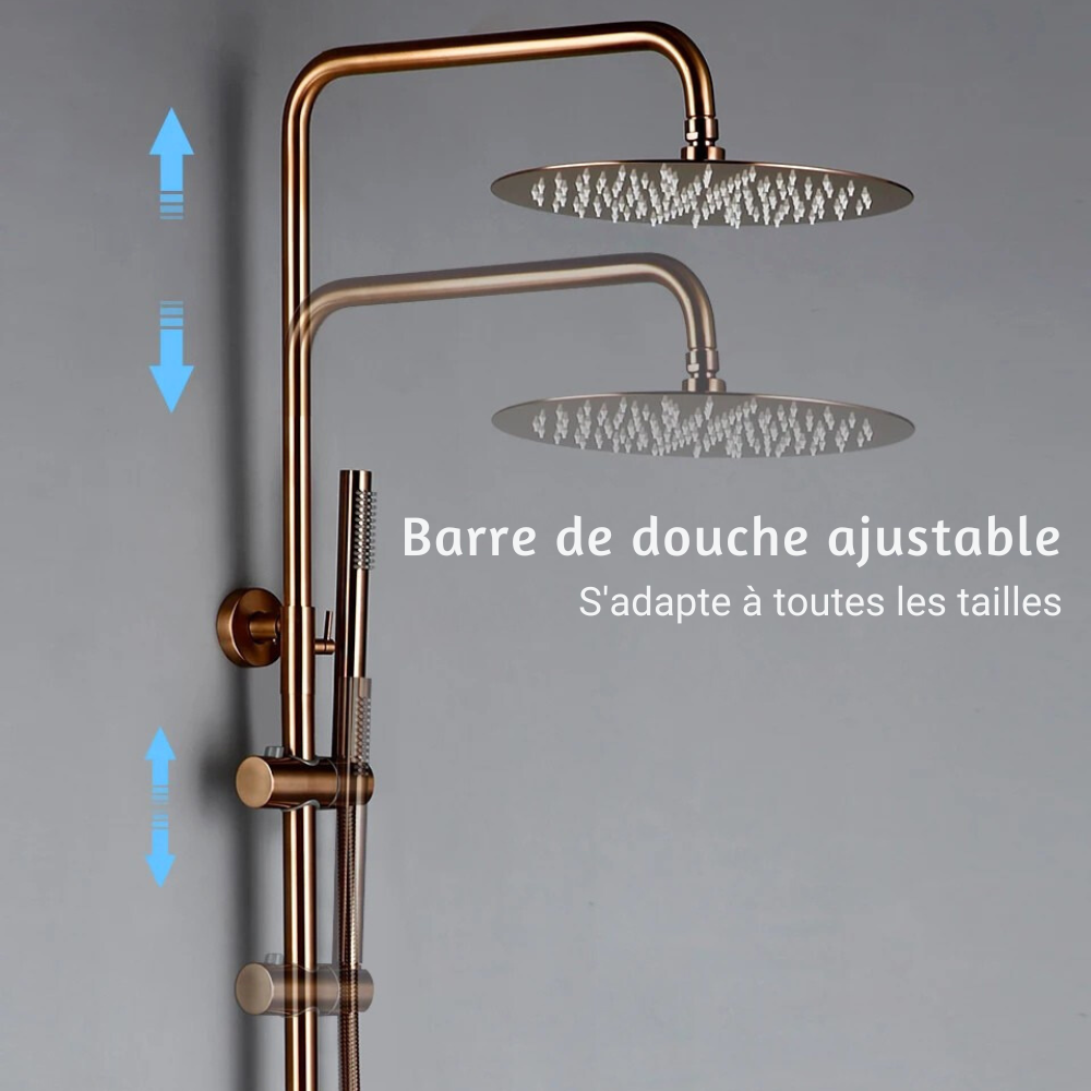 Colonne Douche Thermostatique Laiton Massif Or Brossé Tête Ronde 30cm