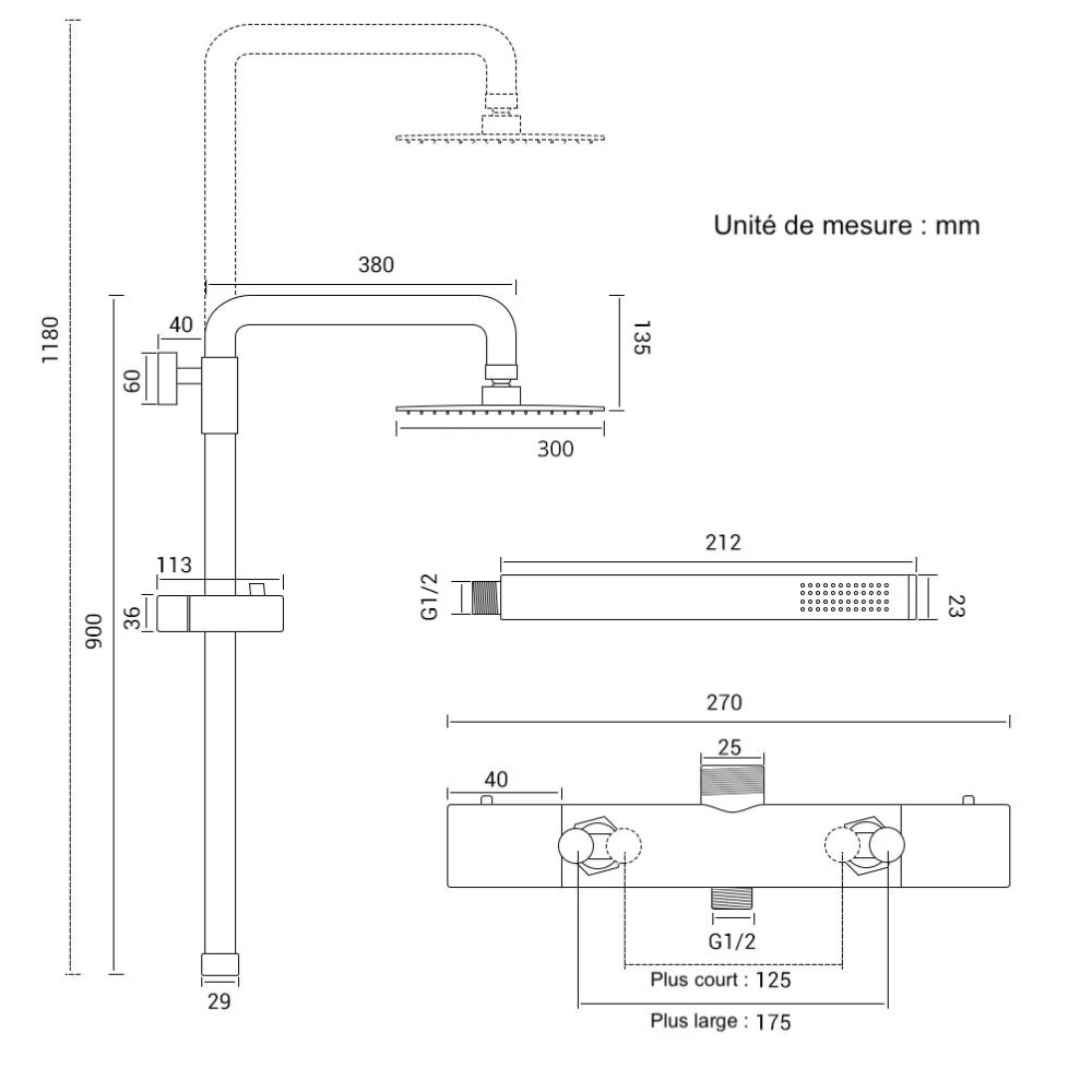 Colonne Douche Thermostatique Laiton Massif Or Brossé Tête Ronde 30cm